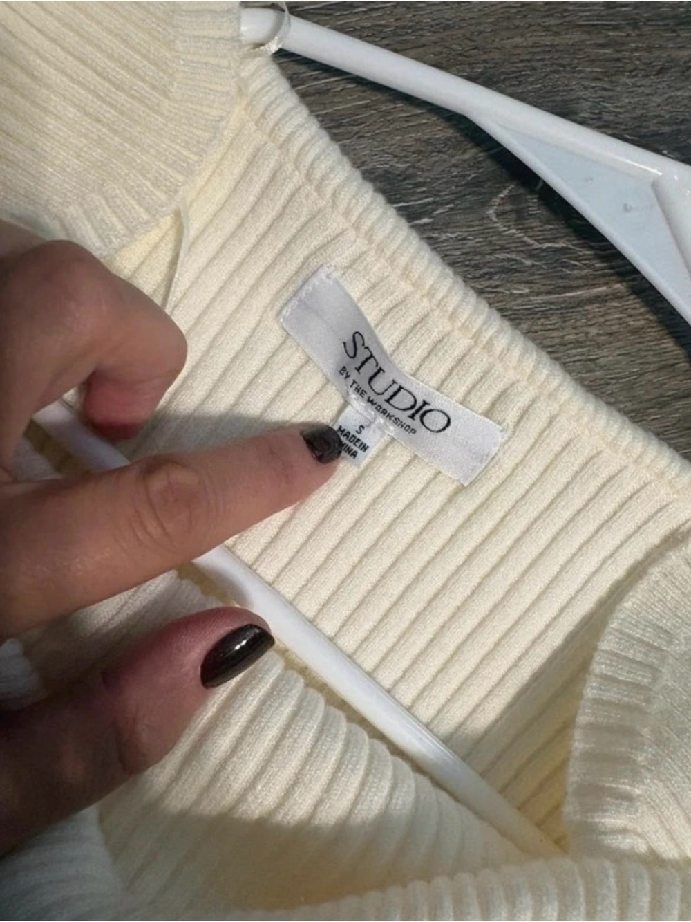 Studio Cream Ribbed Off-Shoulder Knit Top - Picture 3 of 3